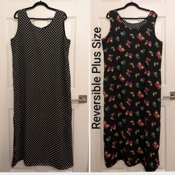 Dresses & Skirts - Reversible Black Maxi Dress Butterflies/polka Dots Sz 20 Whimsigoth Fairycore